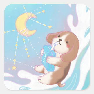 Beagle, Milk & the Moon Square Sticker
