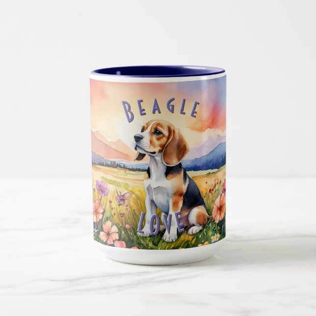Beagle Mug, Customisable Farm Sunrise Mug (Center)