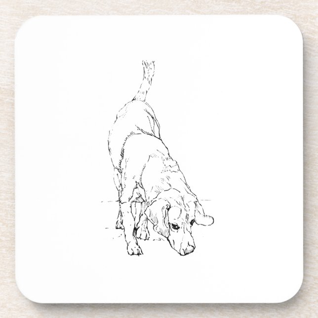 Beagle Mug – Hand Drawn Ink Dog  Coaster (Front)