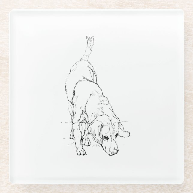 Beagle Mug – Hand Drawn Ink Dog  Glass Coaster (Front)