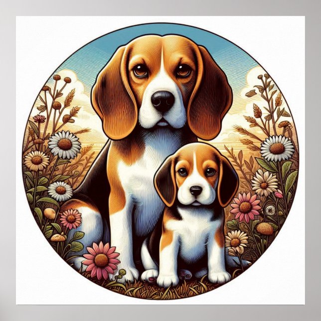 Beagle Mum and Pup 5000 2X Poster (Front)