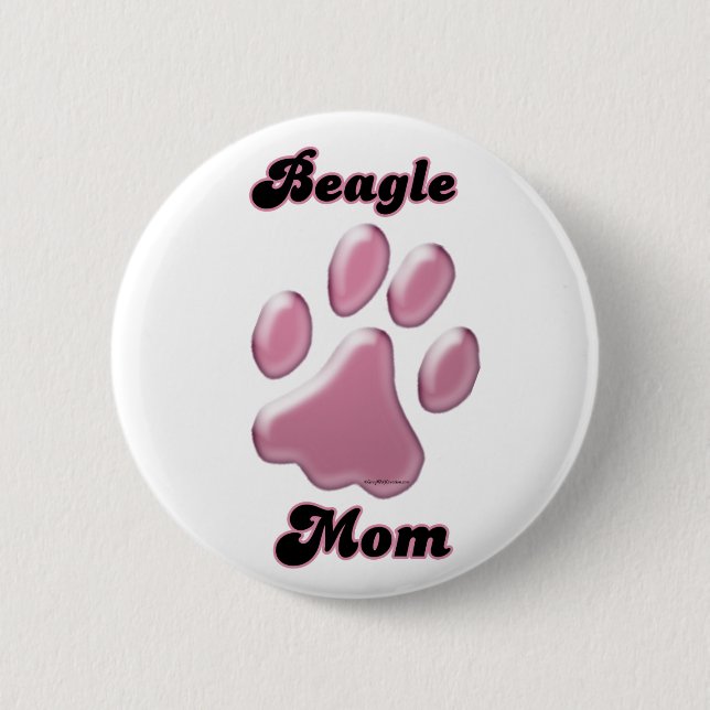 Beagle Mum Pink Pawprint  - Button (Front)