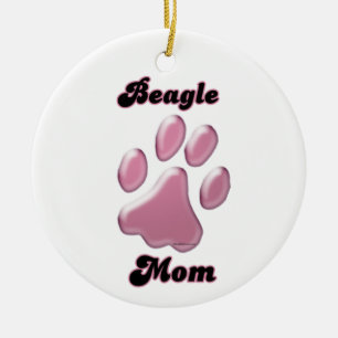 Beagle Mum Pink Pawprint Ceramic Tree Decoration