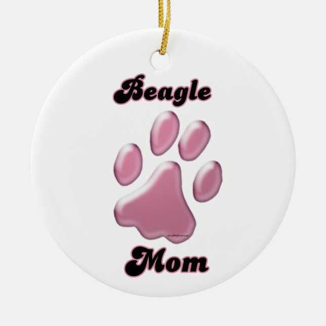Beagle Mum Pink Pawprint  Ceramic Tree Decoration (Front)