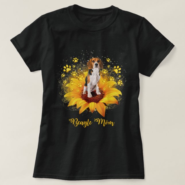 Beagle Mum Sunflower With Dog Paw Mother's Day  T-Shirt (Design Front)