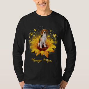 Beagle Mum Sunflower With Dog Paw Mother's Day T-Shirt