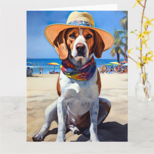 Beagle on Beach, summer gift for dog lovers  Card
