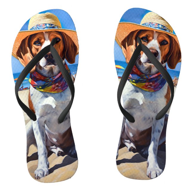 Beagle on Beach, summer gift for dog lovers  Jandals (Footbed)