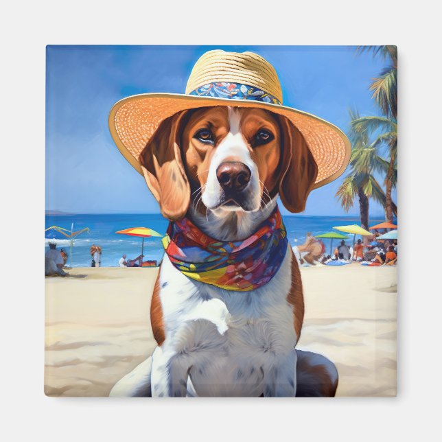 Beagle on Beach, summer gift for dog lovers  Magnet (Front)