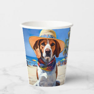 Beagle on Beach, summer gift for dog lovers Paper Cups