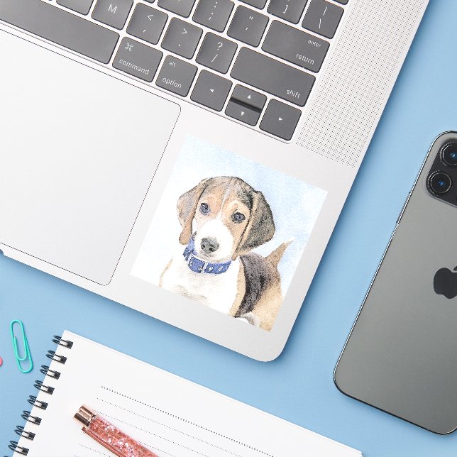 Beagle Painting - Cute Original Dog Art (Laptop w/ iPhone)