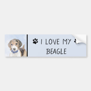 Beagle Painting - Cute Original Dog Art Bumper Sticker