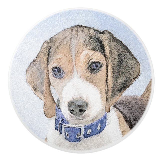 Beagle Painting - Cute Original Dog Art Ceramic Knob (Front)