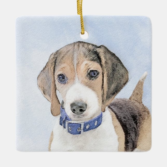 Beagle Painting - Cute Original Dog Art Ceramic Ornament (Front)