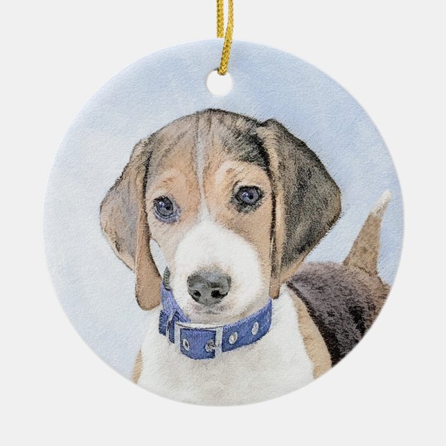 Beagle Painting - Cute Original Dog Art Ceramic Tree Decoration (Front)