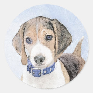 Beagle Painting - Cute Original Dog Art Classic Round Sticker