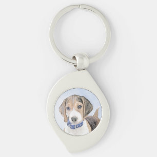 Beagle Painting - Cute Original Dog Art Key Ring