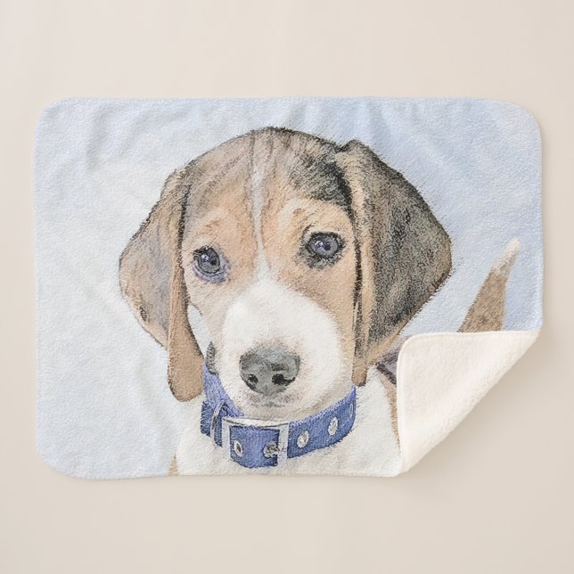 Beagle Painting - Cute Original Dog Art Sherpa Blanket (Front (Horizontal))