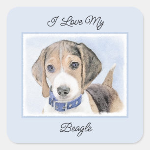 Beagle Painting - Cute Original Dog Art Square Sticker