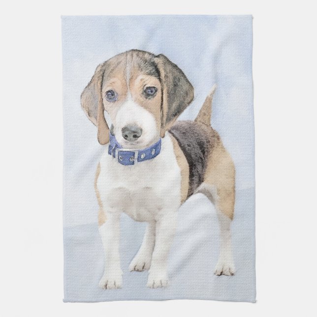 Beagle Painting - Cute Original Dog Art Tea Towel (Vertical)