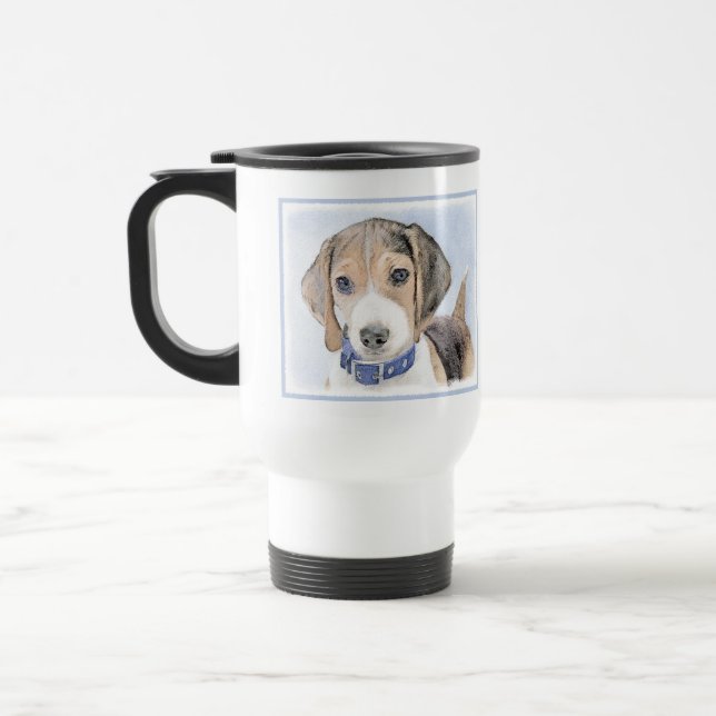 Beagle Painting - Cute Original Dog Art Travel Mug (Left)