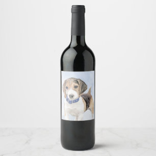 Beagle Painting - Cute Original Dog Art Wine Label