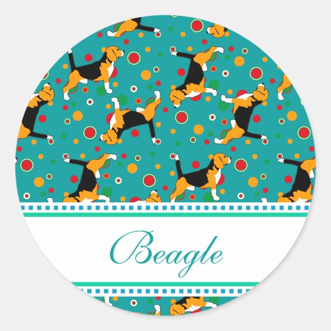 Beagle Pattern Classic Round Sticker (Front)