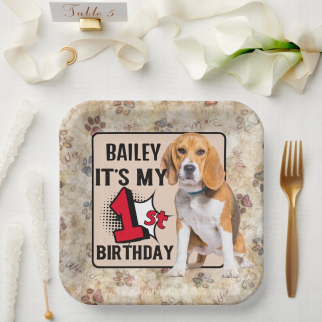 Beagle Personalised 1st birthday party Paper Plate (Wedding)