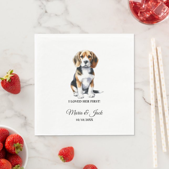 Beagle Personalised Dog I Loved Her First Wedding Napkin (Insitu)