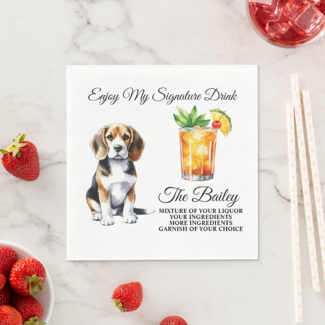 Beagle Personalised Signature Drink Wedding Napkin (Insitu)