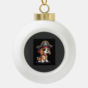 Beagle Pirate Costume Jolly Roger Flag Skull Cross Ceramic Ball Christmas Ornament
