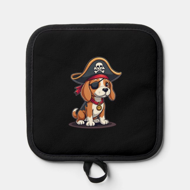 Beagle Pirate Costume Jolly Roger Flag Skull Cross Pot Holder (Front)