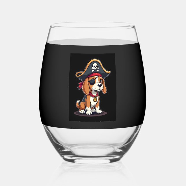Beagle Pirate Costume Jolly Roger Flag Skull Cross Stemless Wine Glass (Front)