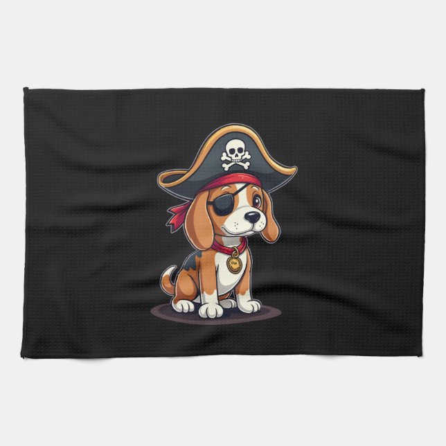 Beagle Pirate Costume Jolly Roger Flag Skull Cross Tea Towel (Horizontal)