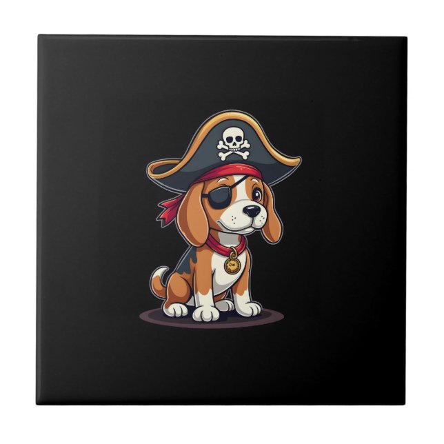 Beagle Pirate Costume Jolly Roger Flag Skull Cross Tile (Front)