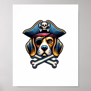 Beagle Pirate Costume Skull Crossbones Dog Lovers  Poster