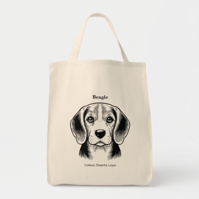 Beagle Portrait Black Line Illustration Tote Bag (Front)