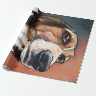 Beagle Portrait | Coloured Pencil Drawing Wrapping Paper