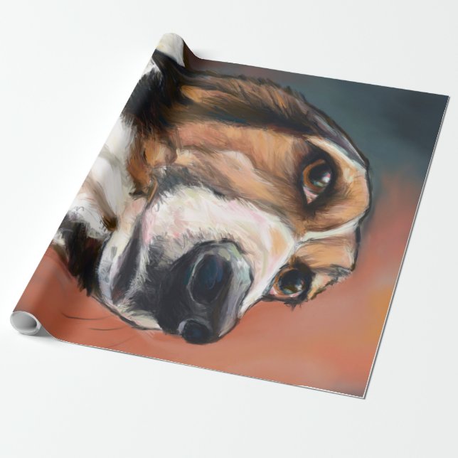 Beagle Portrait | Coloured Pencil Drawing Wrapping Paper (Unrolled)