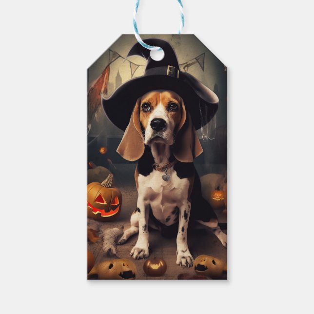 Beagle Pumpkins Halloween Scary Gift Tags (Front)