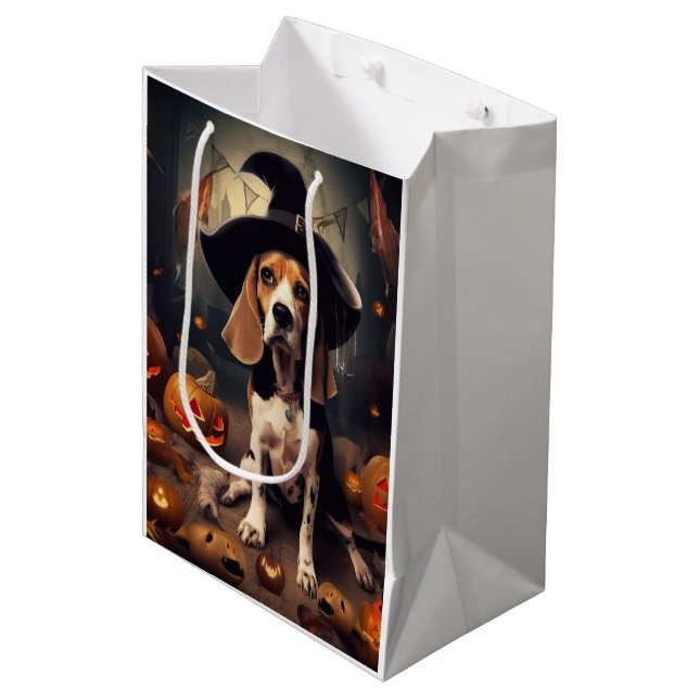 Beagle Pumpkins Halloween Scary Medium Gift Bag (Front Angled)