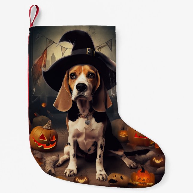 Beagle Pumpkins Halloween Scary Small Christmas Stocking (Front)