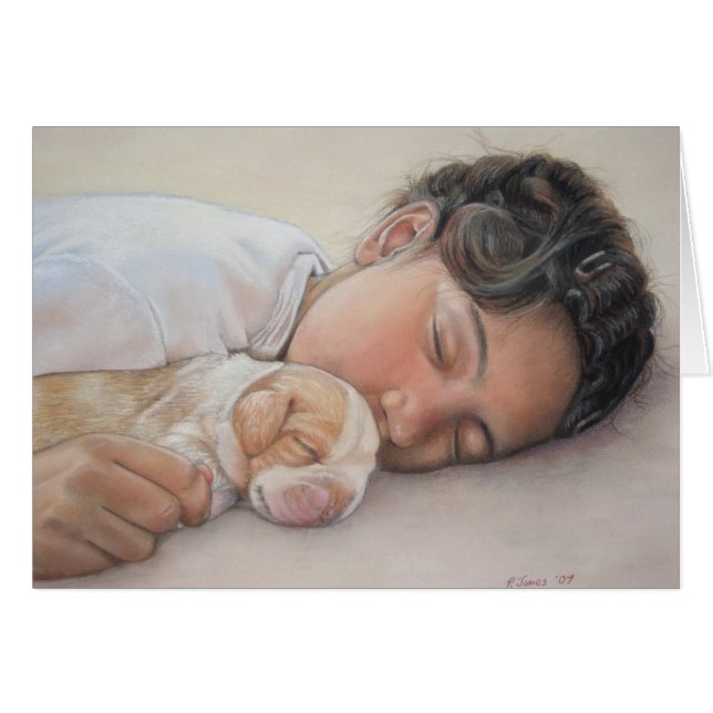 beagle puppy and child realist portrait art (Front Horizontal)