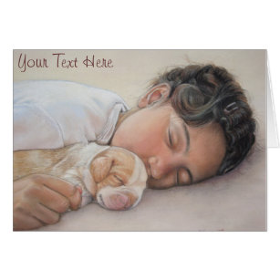 beagle puppy and child realist portrait painting