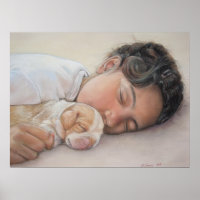 beagle puppy and child realist portrait painting