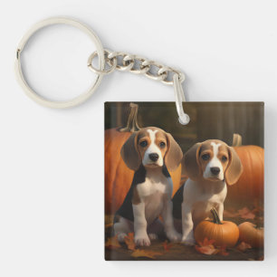 Beagle Puppy Autumn Delight Pumpkin  Key Ring