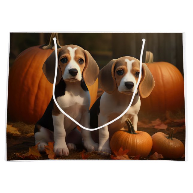 Beagle Puppy Autumn Delight Pumpkin  Large Gift Bag (Front)