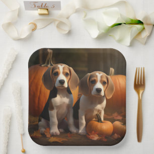 Beagle Puppy Autumn Delight Pumpkin Paper Plate