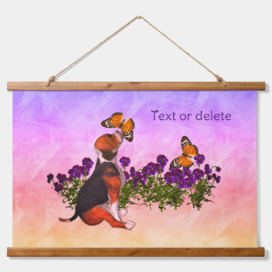 Beagle Puppy Butterflies And Flowers Personalised Hanging Tapestry