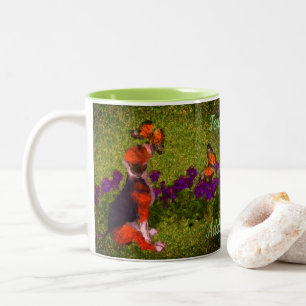 Beagle Puppy Butterflies Dog Art Personalized Two-Tone Coffee Mug
